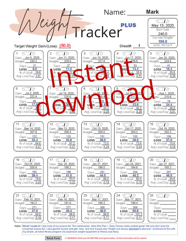 Weight Loss Tracker BASIC PDF Form  Weight Tracker PDF Form (Instant - Get  Fit Toolbox